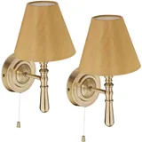 Relaxdays Wandlampe mit Schirm, 2er Set, Zugschalter, Flur & Wohnzimmer, E14, Stoff, Metall, HxBxT: 28x16x19 cm, Messing