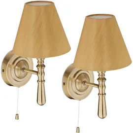 Relaxdays Wandlampe mit Schirm, 2er Set, Zugschalter, Flur & Wohnzimmer, E14, Stoff, Metall, HxBxT: 28x16x19 cm, Messing