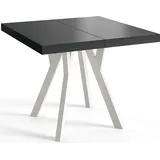 Quadratischer Esszimmertisch RICO, ausziehbarer Tisch, Größe: 100-200X100X77 cm, Wohnzimmertisch Farbe: Schwarz, mit Holzbeinen in Farbe Weiß - Schwarz/Weiß