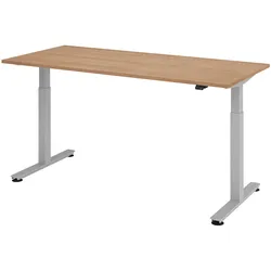 bümö elektrisch höhenverstellbarer Schreibtisch Nussbaum 180x80 cm, Gestell: Silber - Büroschreibtisch höhenverstellbar elektrisch, elektrischer