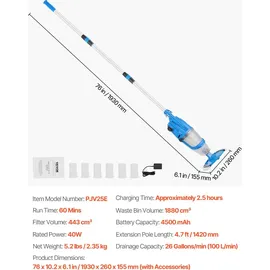Vevor Poolsauger kabelloser Handstaubsauger blau