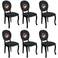 Casa Padrino Esszimmerstuhl Barock Esszimmerstuhl Set Schwarz / Weiß / Mehrfarbig - 6 Handgefertigte Küchen Stühle im Barockstil - Barock Esszimmer Möbel