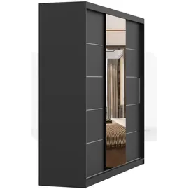 fabryka mebli idczak Schwebetürenschrank Kleiderschrank Schrank mit Spiegel 250cm Schwarz/Schwarz Alba - Schwarz