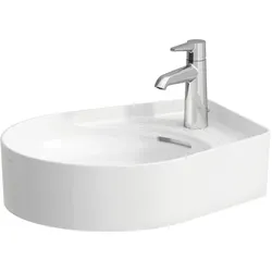 Waschtisch-Schale VAL 400x500x145 1 Hahnloch mit Überlauf mit semi-trockenem Bereich rechts weiß