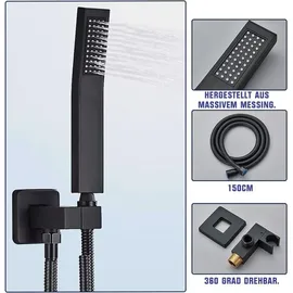 XIIW Unterputz Duscharmatur Set inkl.30X30cm Kopfbrause, 200mm Handbrause, Messingkörper, Regendusche Schwarz,