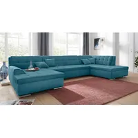 Wohnlandschaft DOMO COLLECTION "Aversa U-Form", blau (türkis), B:364cm H:83cm T:201cm, Luxus-Microfaser (100% Polyester), Struktur (100% Polyester), Struktur weich (100% Polyester), Sofas, wahlweise mit Bettfunktion, frei im Raum stellbar