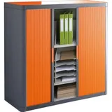 easyOffice Rollladenschrank aus Metall und Kunststoff, abschließbar, 110x104x42cm (B/H/T) orange / anthrazit, 2 Böden