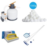 Bestway - Poolsauger AquaClean & Sandfilterpumpe 5678 L/u & Filterkugeln 1000 g & WAYS Scheuerbürste