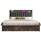 OKWISH Polsterbett Metallbett (mit aufladen USB Ladefunktion Kopfteil und LED-Beleuchtung), 140 x 200 cm Inklusive Matratze grau