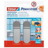 Tesa Powerstrips Haken Small Metall - Selbstklebender Wandhaken für Glas, Kacheln, Holz, Kunststoff und andere Untergründe - Metall