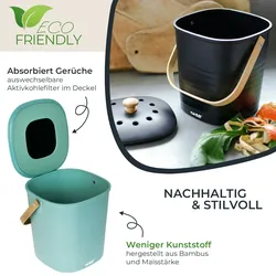HMF Nachhaltiger Biomülleimer Küche, Geruchsdichter Komposteimer mit Deckel, 6 Liter, Grün