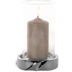 Windlicht FINK "LE DECOR", silber (silberfarben), H:24,5cm Ø:15cm, Keramik, Kerzenhalter, Kerzenhalter mit Glaszylinder, aus Keramik, silberfarben