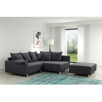 Küchen-Preisbombe Sofa Wohnlandschaft Couch Ecksofa Eckcouch schwarz Eckcouch Minsk OT R, Ecksofa + Hocker schwarz