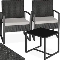 Tectake tectake® Rattan Sitzgruppe Granada mit Tisch für 2 Personen UV-beständig, höhenverstellbare Kunststofffüße