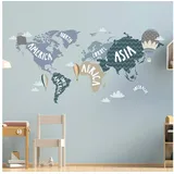 WANDKIND WELTKARTE Wandtattoo Set V248 | handgezeichnet | AUFKLEBER Kindergarten | Wandsticker Kinderzimmer Landkarte Karte Länderkarte Länder Globus (Blau, 100 x 50 cm)