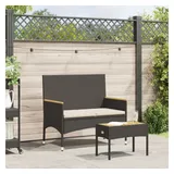 vidaXL Gartenbank 2-Sitzer mit Kissen und Tisch Schwarz Poly Rattan