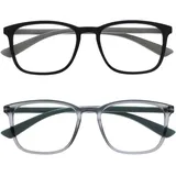 OPULIZE Max Lesebrille 2er Pack - Klassische große rechteckige Fassung - Brillen in mattem Schwarz und Grau - Herren Damen Unisex - RR78-17 - +3,50