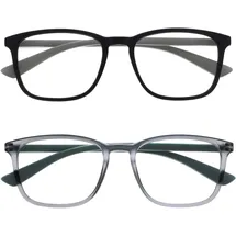 OPULIZE Max Lesebrille 2er Pack - Klassische große rechteckige Fassung - Brillen in mattem Schwarz und Grau - Herren Damen Unisex - RR78-17 - +3,50