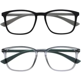 OPULIZE Max Lesebrille 2er Pack - Klassische große rechteckige Fassung - Brillen in mattem Schwarz und Grau - Herren Damen Unisex - RR78-17 - +3,50