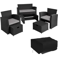Tectake Modena Rattan Sitzgruppe 5-tlg. schwarz/grau inkl. Schutzhülle