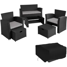 Tectake Modena Rattan Sitzgruppe 5-tlg. schwarz/grau inkl. Schutzhülle