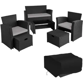 Tectake Modena Rattan Sitzgruppe 5-tlg. schwarz/grau inkl. Schutzhülle