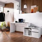 Dmora Schreibtisch Gardena, Mehrzweck-Schreibtisch für Büro oder Schlafzimmer, Mehrzweck-Ecktisch, 139 x 92 x 75 cm, Weiß