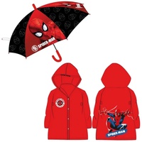 MARVEL Regenponcho Marvel Spiderman Kinder Jungen 2 tlg Set Regenschirm plus Regenponcho rot 128/134