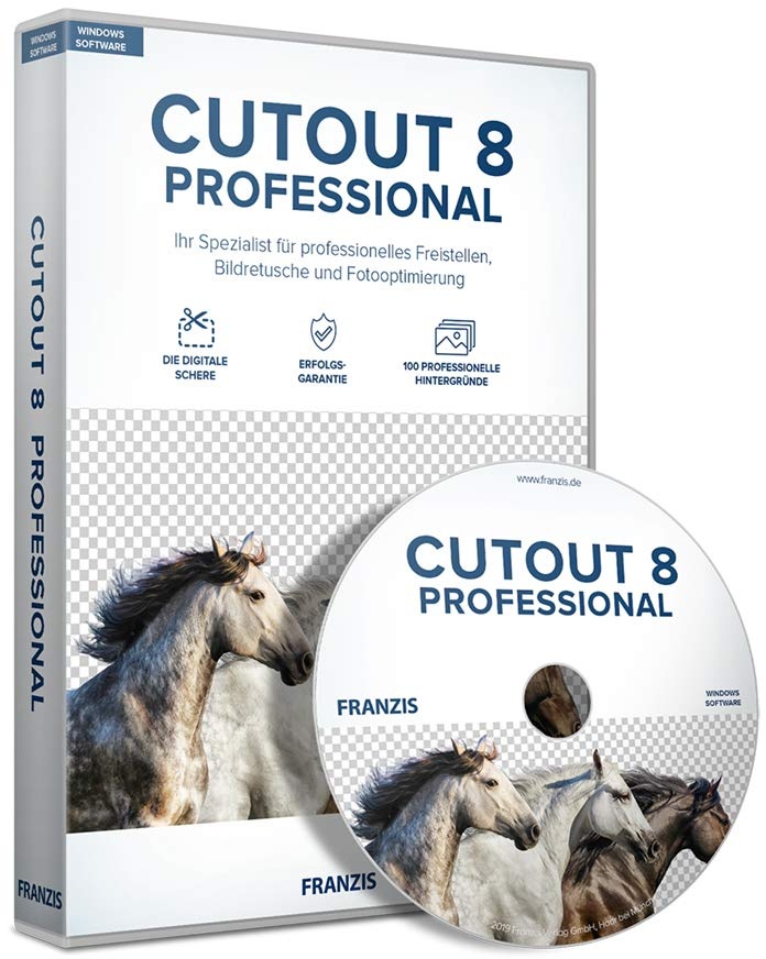 FRANZIS CutOut 8 professional|8|Die neueste Version vom Freistellspezialisten|Inkl. Photoshop Plug-ins für den perfekten Workflow|Bildretusche-Software für Windows® 10/8.1/8/7|Disc|Disc