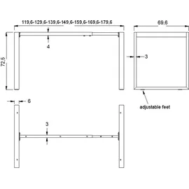 stema p.s.a. Metallgestell für Schreibtisch oder Tisch NY-131A 120-180 x 70 x 72,5 cm