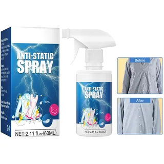 Anti Static Spray Spray Antistatisch, Antistatik Spray Reduziert Statische Aufladung, Langanhaltendes Antistatik-Spray für Haare Oberbetten Kleidung Textilien Möbel und Auto, 60ml