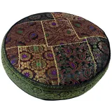 GURU SHOP Orientalisches Rundes Patchwork Kissen 40 cm, Sitzkissen, Bodenkissen mit Baumwollfüllung - Braun, Schwarz, Synthetisch, Zierkissen, Dekokissen, Sofakissen