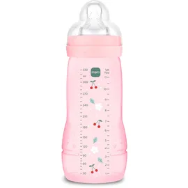 MAM Easy-Active-Babyflasche 330 ml, MAM Babyflasche für aktive Babys, ergonomisch und praktisch, Babyzubehör 4+ Monate zum Stillen mit Sauger Größe 3 flach und symmetrisch, rosa
