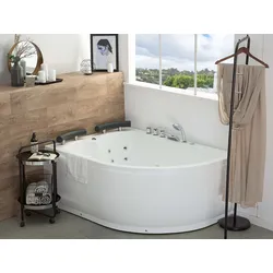 Whirlpool Badewanne weiß Eckmodell mit LED rechts 158 x 113 cm PARADISO