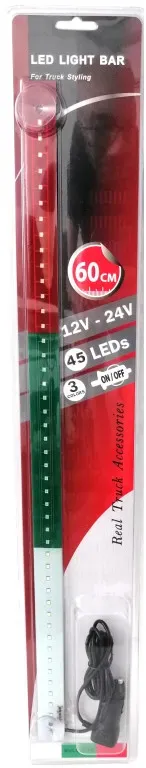 Leuchtender LED-Bar 60 cm, 45 LEDs, 12–24 V, weiß–grün–rot, Bulgarien (BG) Flagge