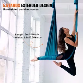 Vevor Aerial Yoga Hängematte Set 5 x 2,8 m, Grün Aerial Yoga Swing Air Fliegen, Yoga-Schaukel Hammock Swing 1000 kg Max. Tragfähigkeit, inkl. Yoga-Socken & Stahlkarabiner, Anti-Gravity-Übungen