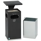 Proregal Kombiascher mit verstärktem Schutzdach 38 Liter, HxBxT 91x39,5x39,5cm | Verzinkter Stahl Anthrazit | Mülleimer Aschenbecher Abfalleimer