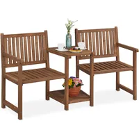 Relaxdays Gartenbank mit integriertem Tisch, 2-Sitzer, robuste Holz Sitzbank,