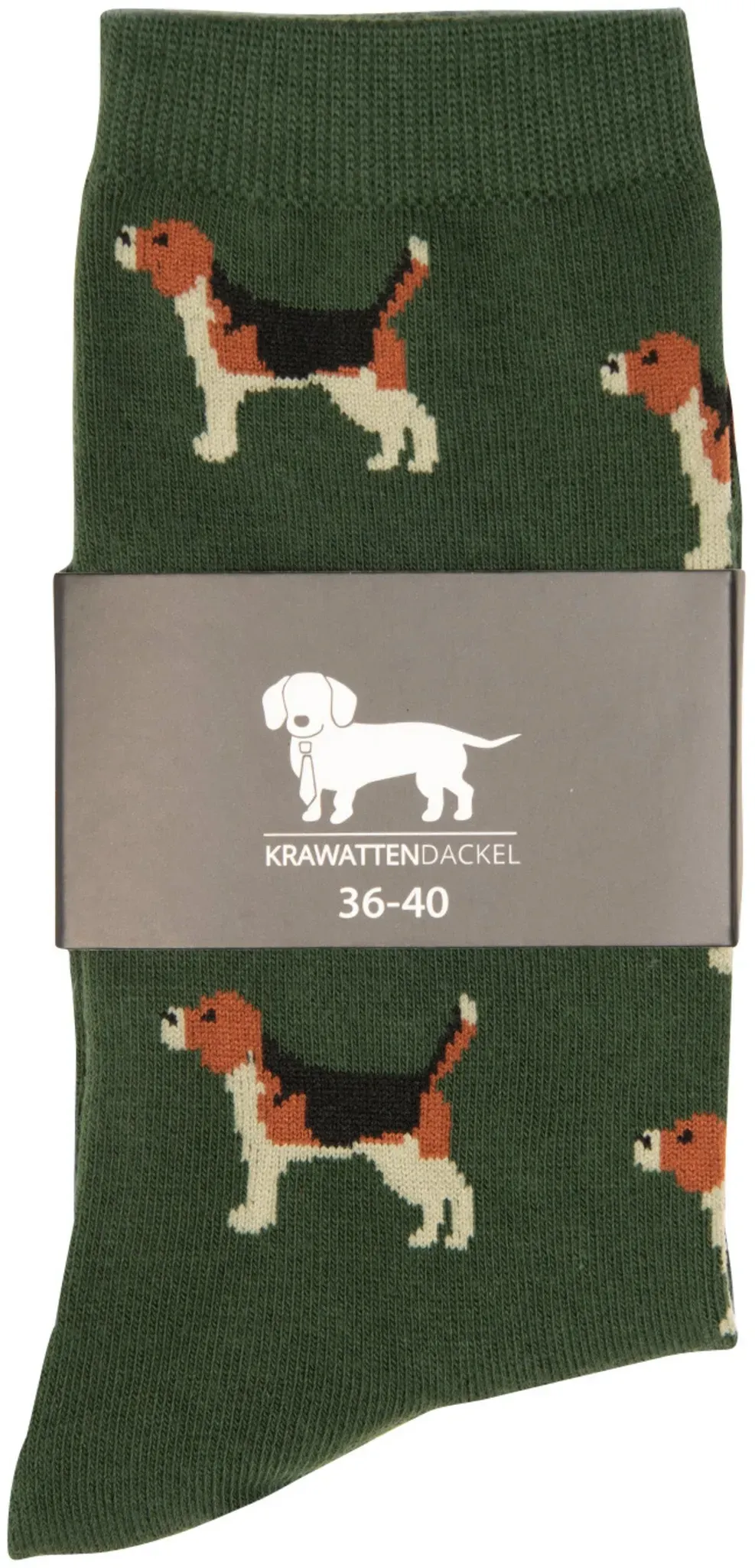 Krawattendackel Socken mit Beagle, grün-bunt, 41/46