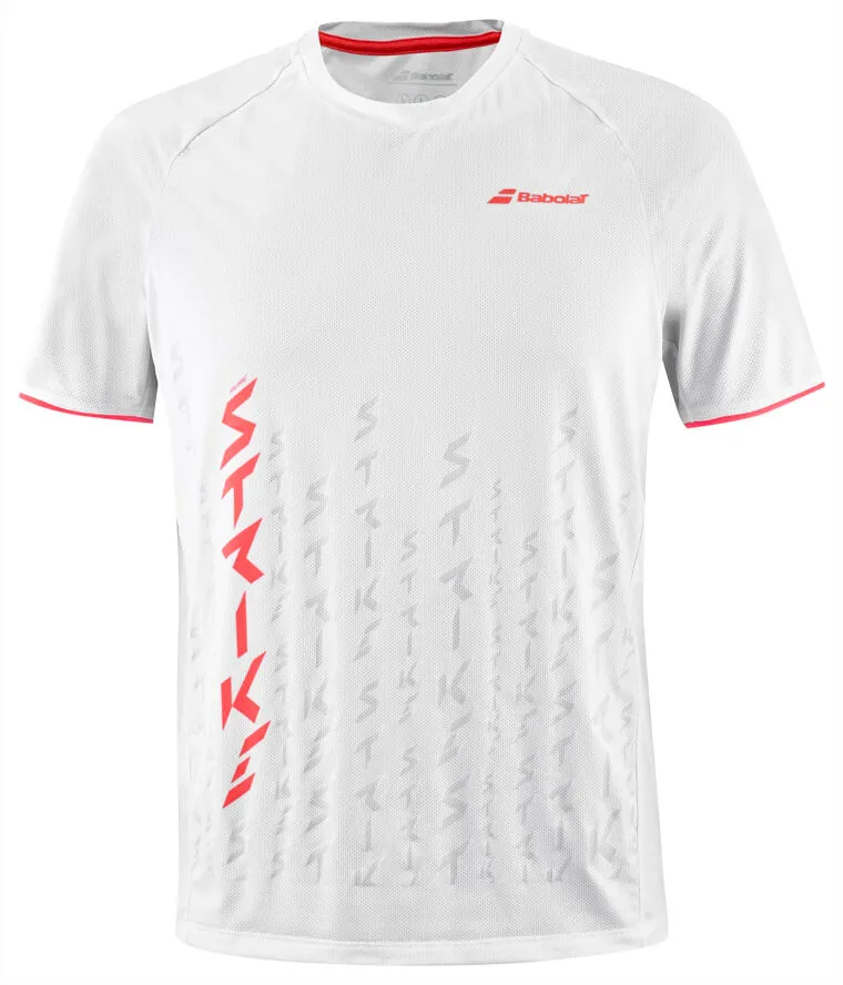 Herren T-Shirt Babolat  Strike Crew Neck Tee Men White/Strike Red XL - Weiß