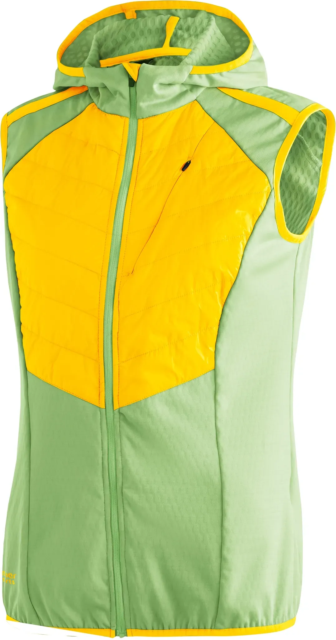 Funktionsjacke MAIER SPORTS "Trift Vest W", Damen, Gr. 44, grün (grasgrün), Oberstoff 1: 50% Polyester (Recycelt), 46% Polyester, 4% Elasthan, Oberstoff 2: 100% Polyamid, Jacken, Bequeme Outdoorweste mit dryprotec Technologie