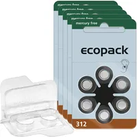 30 Varta Ecopack Hörgerätebatterien PR41 braun 312 + Transportbox f. 2 Zellen
