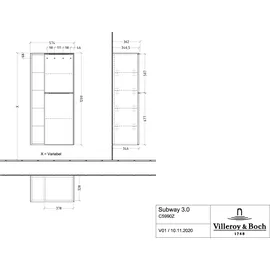 Villeroy & Boch Subway 3.0 Mittelschrank 57,4 x 120 x 36,2 cm Weiß/Grau