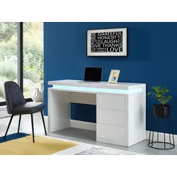 Schreibtisch mit 3 Schubladen & LED-Beleuchtung - MDF - Weiß - EMERSON
