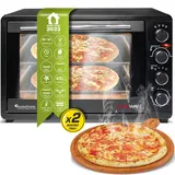 TurboTronic Minibackofen mit Umluft 45L schwarz 2000W, Drehspieß, Timer, Mini Backofen, Pizzaofen, 2 Backbleche, Grill