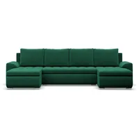 Mebligo - Ecksofa mit Schlaffunktion und 3 Bettkasten FORESTA 302x89x159 (BxHxT) Grün- Couch U Form, Sofa im Sitz: Wellenfeder + Schaumstoff, Sofas & Couches, Eckcouch