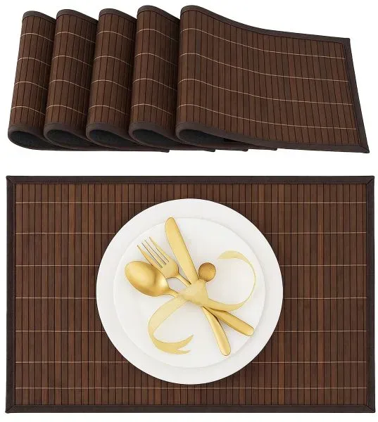Relaxdays Tischset 6er Set Bambus Braun,Schwarz