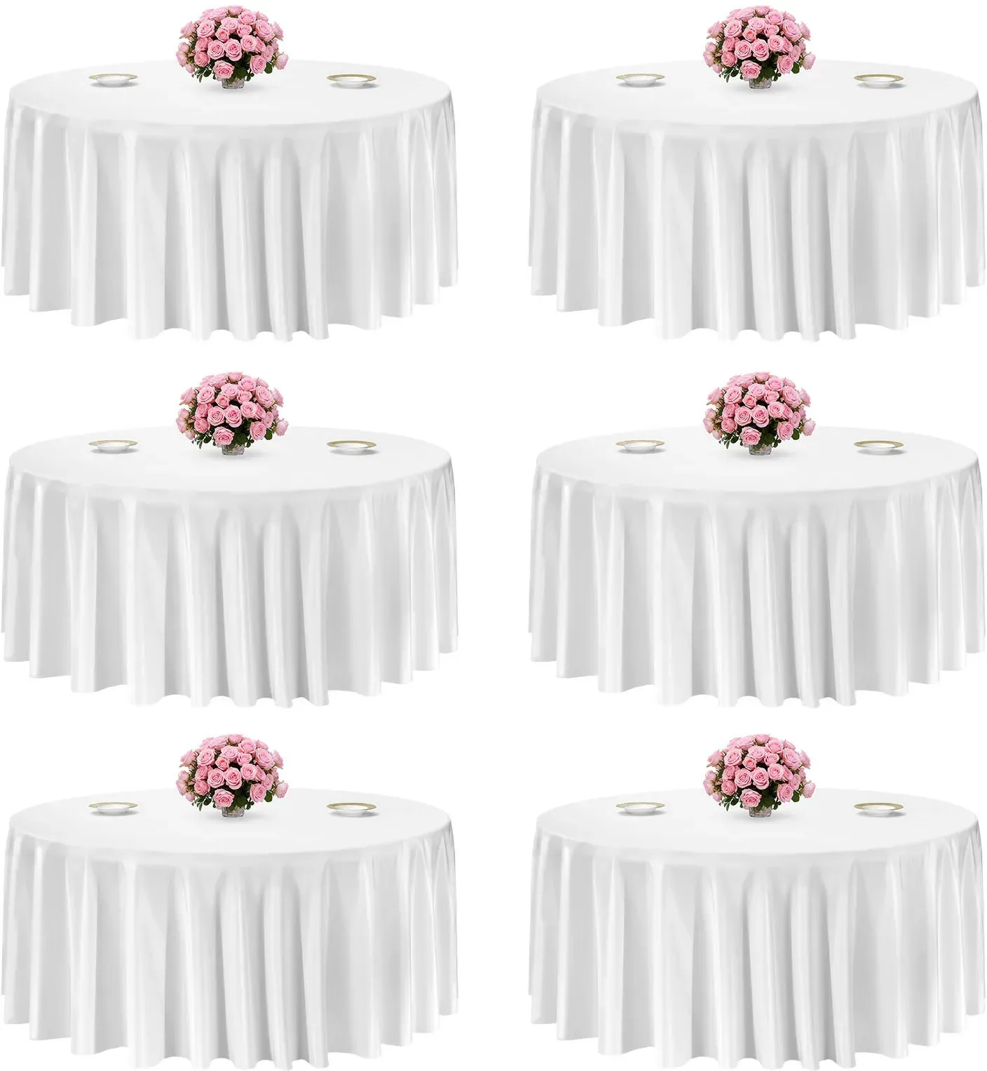 VEVOR 6 Stk. runde Tischdecken Tischwäsche 3352 mm, knitterfreier Tischdeckenschutz, maschinenwaschbares Tischtuch aus Polyestergewebe für Partys Hochzeiten Bankette formelle Veranstaltungen, Weiß