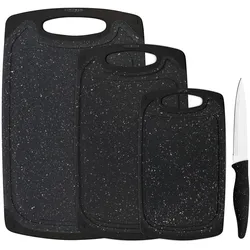 GRÄWE Schneidebrett-Set, 4-teilig, inkl. Messer, Granit-Look, schwarz