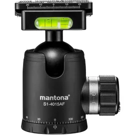 Walimex Mantona Fortress Kugelkopf 40 mm bis 15 kg, Stativkopf mit 360° Panorama-Funktion & 3 Wasserwaagen, inkl. Schnellwechselplatte und Friktionswegkontrolle